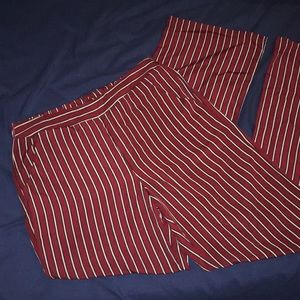 Maroon Wide leg Striped Dress Pants
